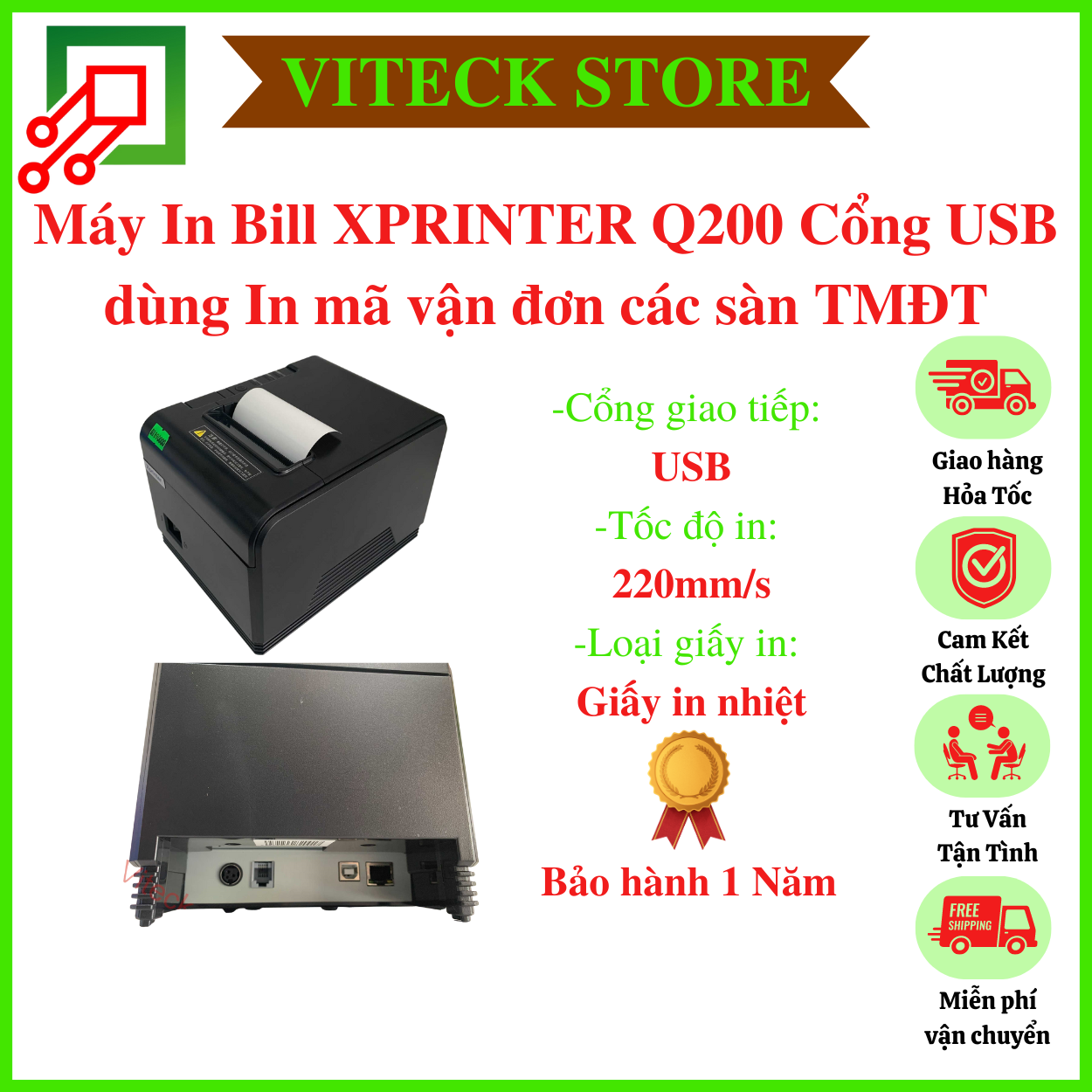 Máy In Bill XPRINTER Q200 Cổng USB - Mới Chính Hãng 100%