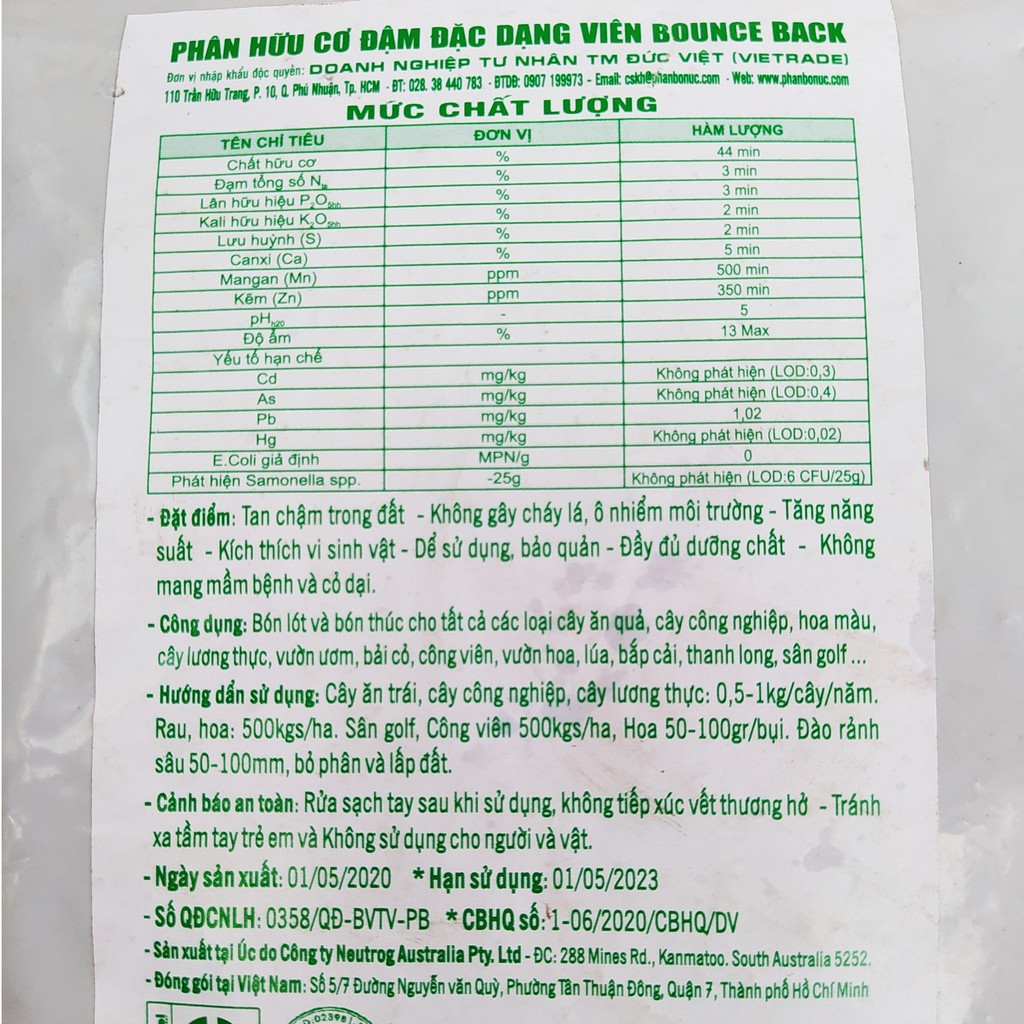 Phân hữu cơ đạm cá Úc dạng viên Bounce Back 1kg