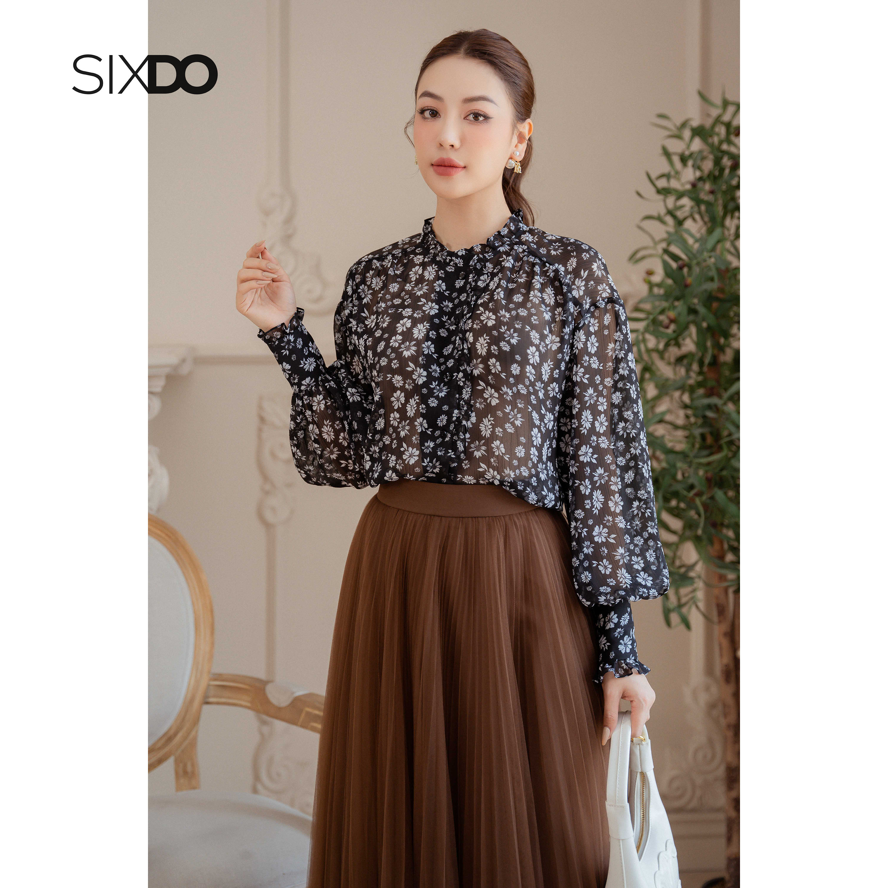 Áo sơ mi voan hoa dài tay SIXDO (Long Sleeves Voile Shirt)