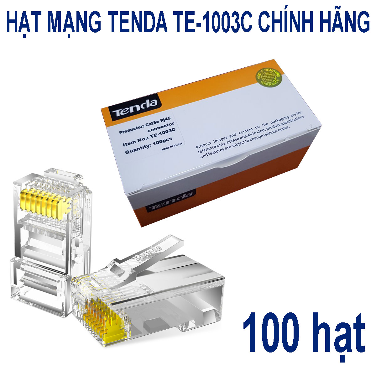 Hộp 100 hạt mạng rj45 tenda te-1003c chính hãng - đầu bấm mạng dùng cho cáp cat5, cat5e, cat6 chuẩn utp, ftp, sftp