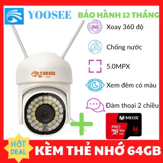 Camera IP Yoosee Ngoài Trời PTZ mini 36LED 5.0Mpx 1080P - chống nước xem đêm có màu - BH 12 tháng Lỗi 1 đổi 1