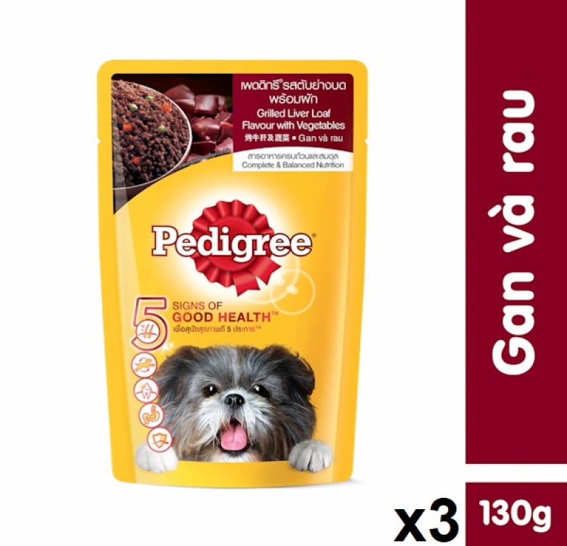 Bộ 3 túi thức ăn cho chó lớn dạng sốt Pedigree vị gan và rau 130g