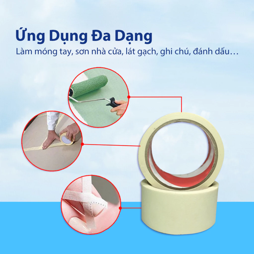 Băng Keo Giấy 1.2cm 2.4cm và 4.8cm Băng Dính Giấy Dài 16 Mét Dùng Ghi Chú, Dễ Dàng Sử Dụng