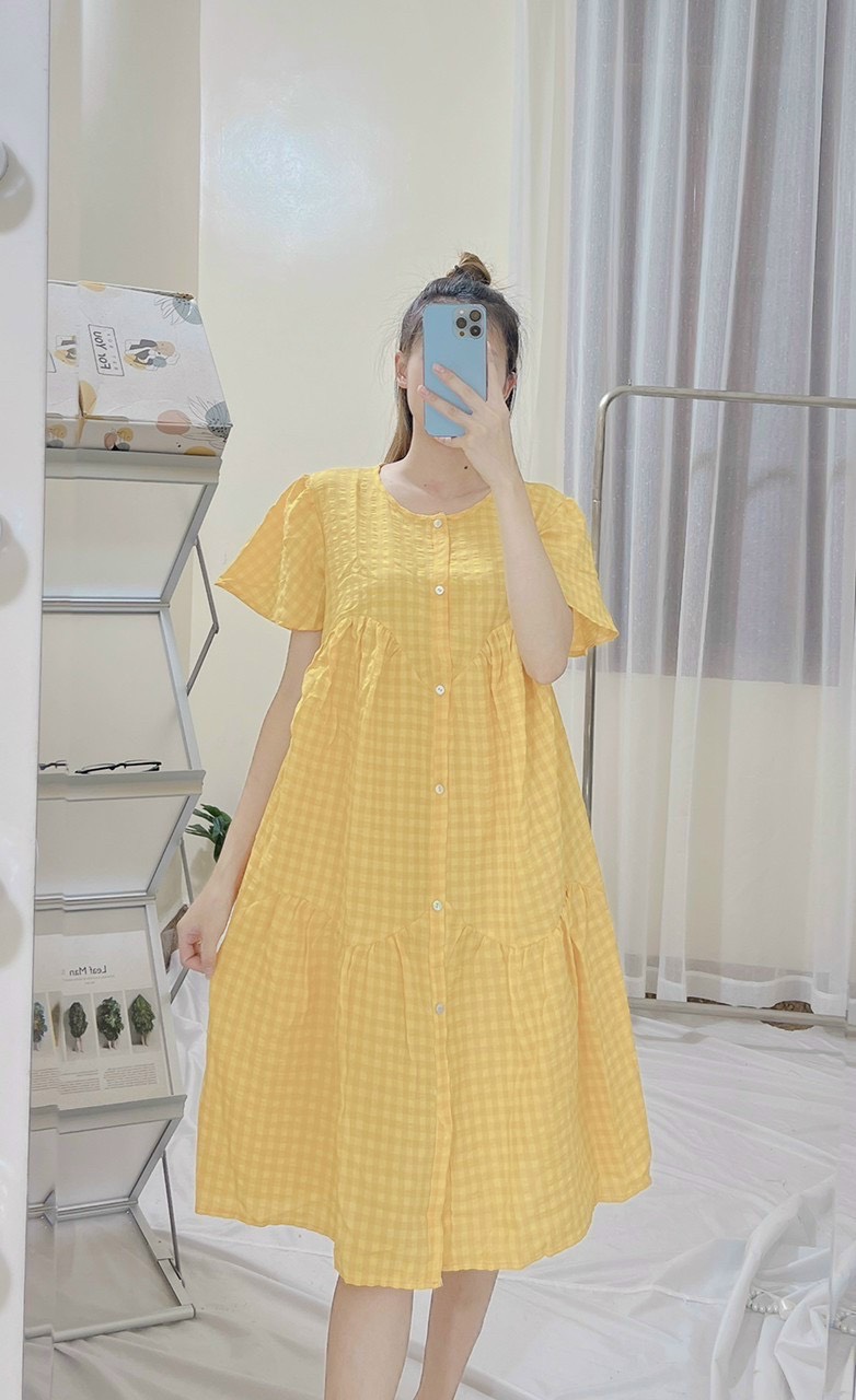 Váy bầu mùa hè thiết kế cổ bèo- Đầm bầu công sở xinh đuôi cá chất mềm mát mùa hè