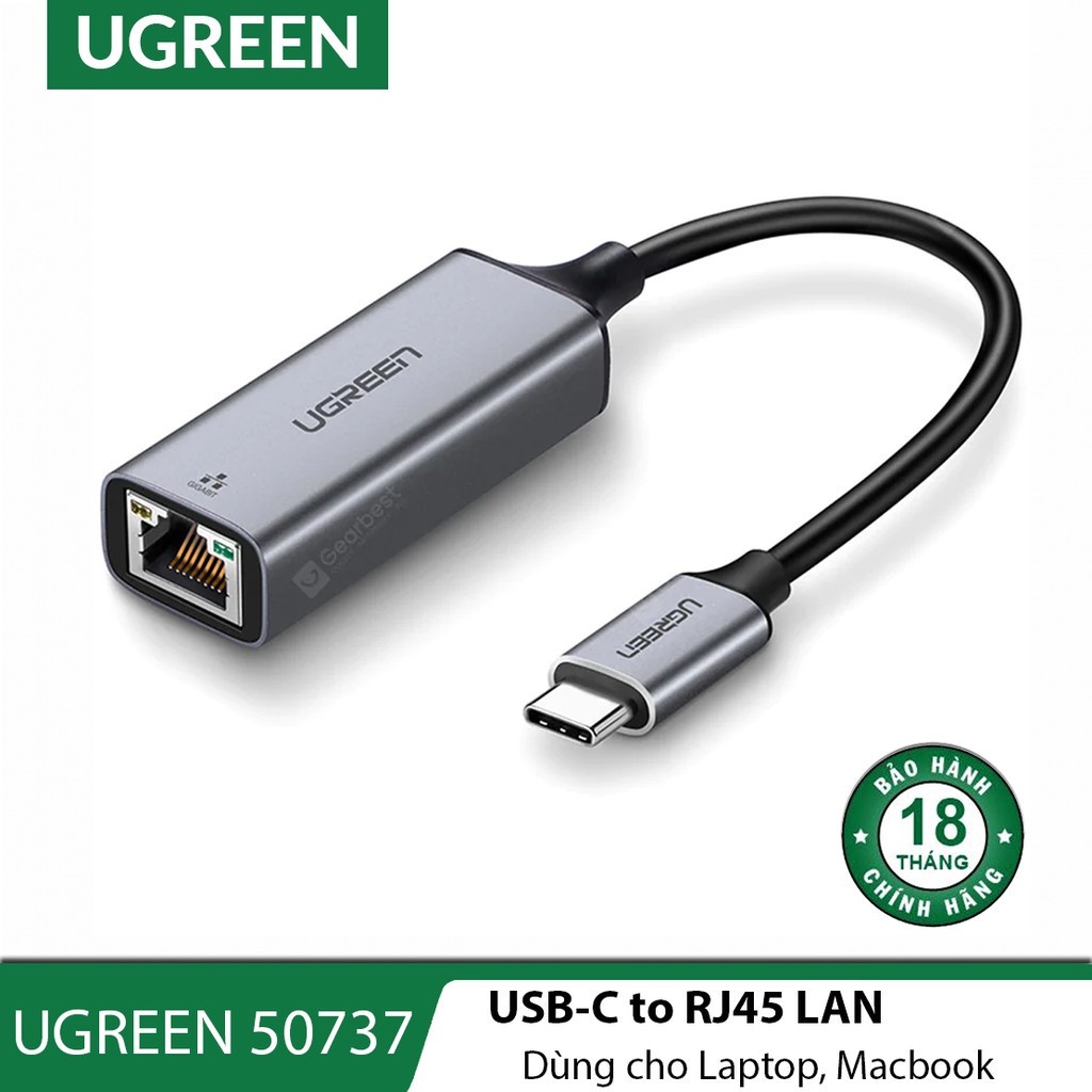 Cáp chuyển usb type-c to lan 10/100/1000mbps ugreen 50737 vỏ nhôm chính hãng