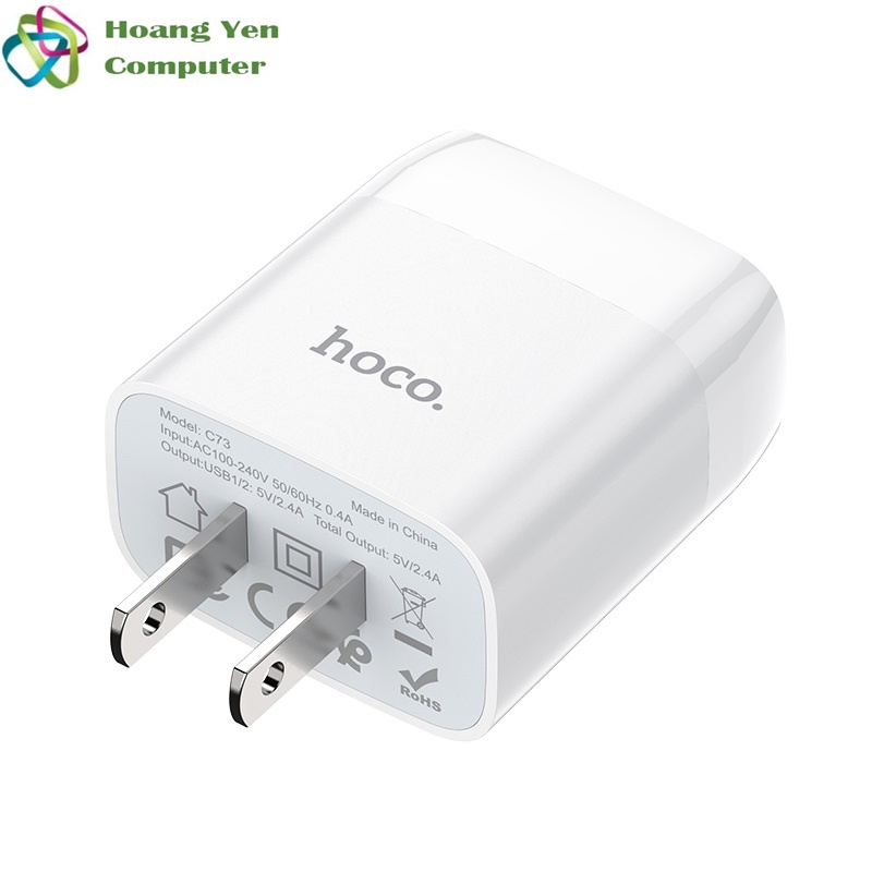 [HCM]Cốc Sạc Mini 2 Cổng Hoco C73 2.4A - BH 1 Năm Chính Hãng - Hoàng Yến Computer