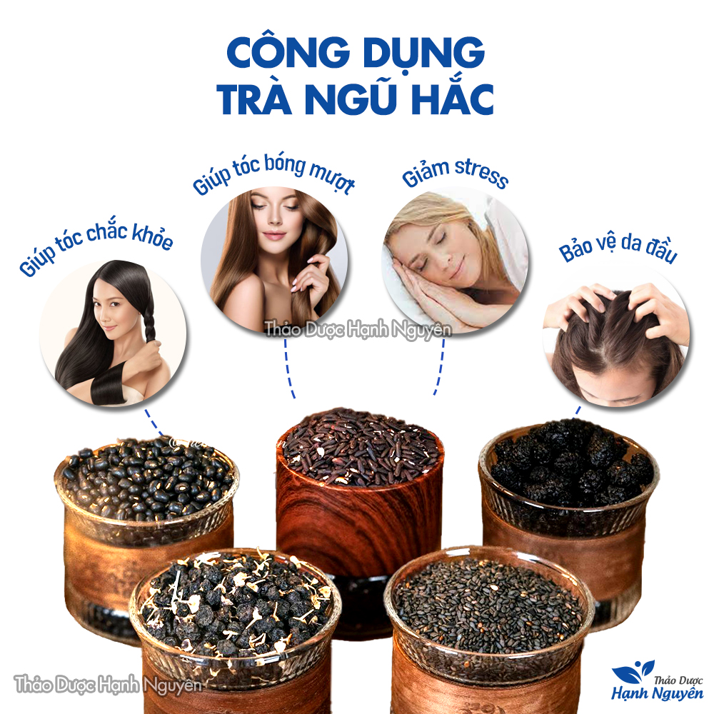 Trà ngũ hắc 30 set đã rang thơm (gạo lứt, đậu đen, mè đen, kỳ tử đen, dâu tằm), kích thích mọc tóc, đẹp da