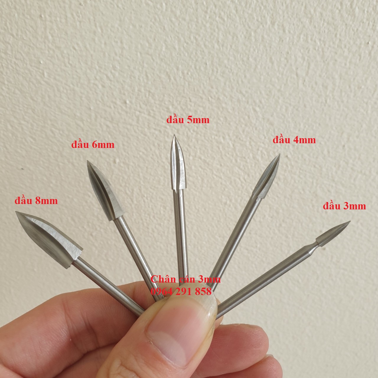 mũi phá gỗ 3 cạnh cán 3mm bộ 5 mũi - mũi điêu khắc trạm gỗ lũa