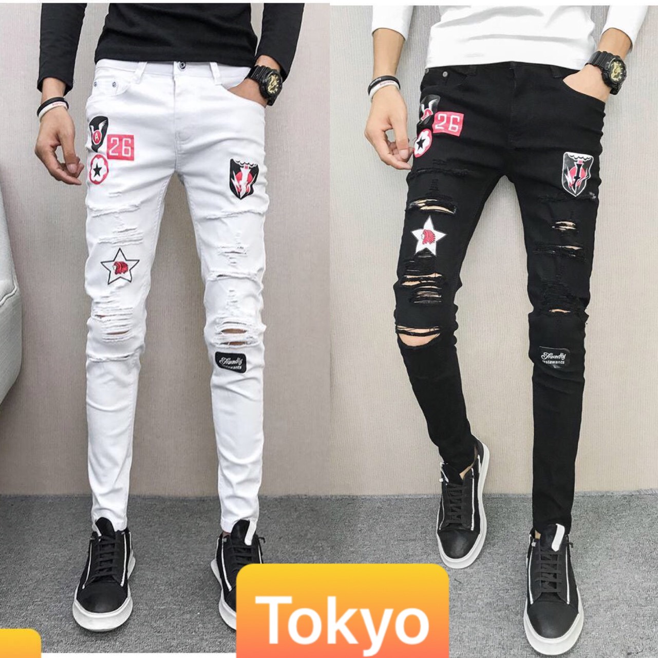 QUẦN BAGGY JEAN NAM CHẤT BÒ ĐEN TRẮNG IN CHỮ NHẬT BẢN SÀNH ĐIỆU MỚI CAO CẤP 2024 - TOKYO FASHION