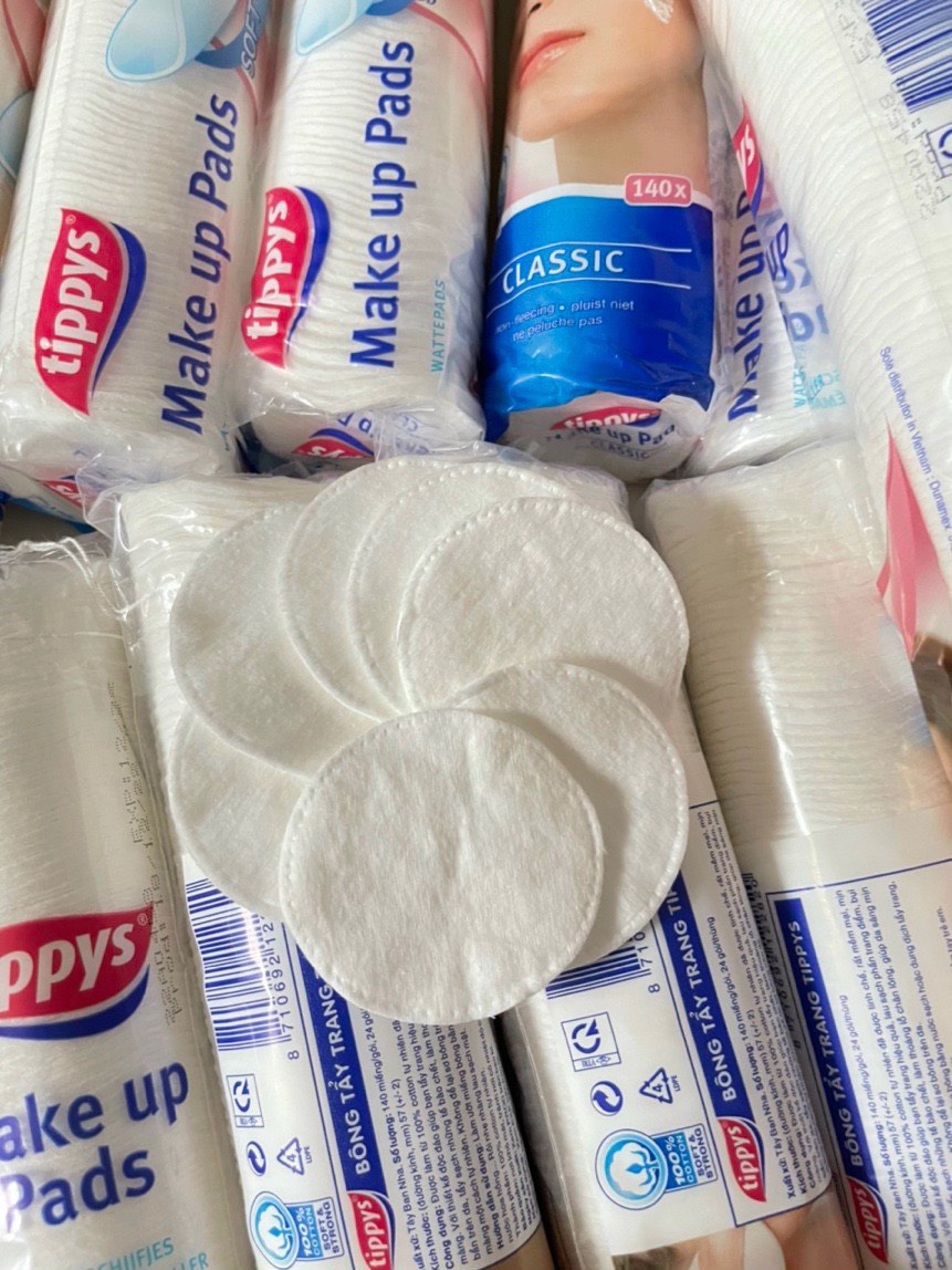 Bông tẩy trang tippy cây 140 miếng - combo 3 cây