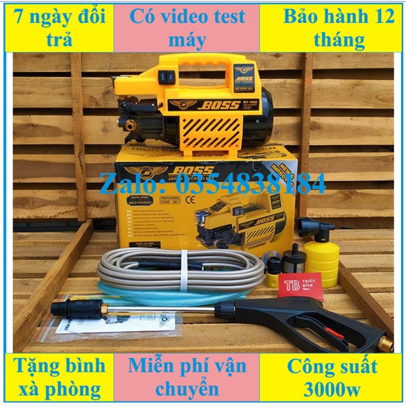 Freeship Máy rửa xe Boss 3000w siêu khỏe Tự ngắt khi nhả cò Có chế độ rửa re Có chế độ phun xà bông Có chế độ tưới cây Trọng lượng máy : 8 kg Kết cấu gọn, không chiếm diện tích và không gian, tiện dụng, dễ dàng khi di chuyển
