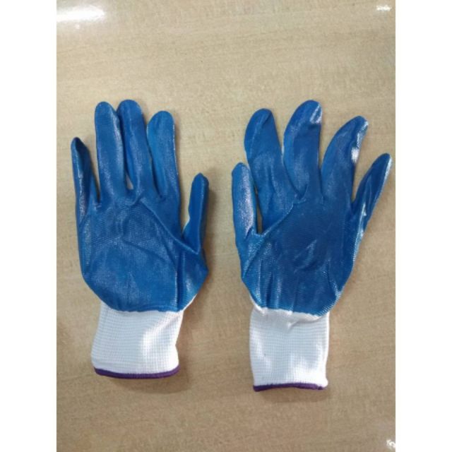 Găng tay sợi pu phủ sơn xanh