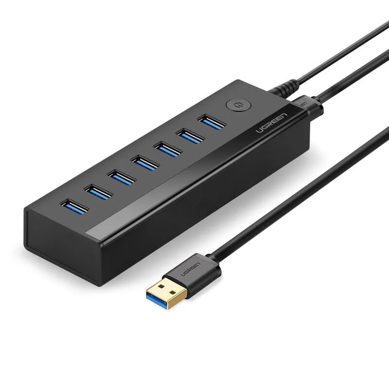 Ugreen 40522 màu đen bộ chia hub usb 3.0 sang 7 usb 3.0 hỗ trợ nguồn cao cấp us219