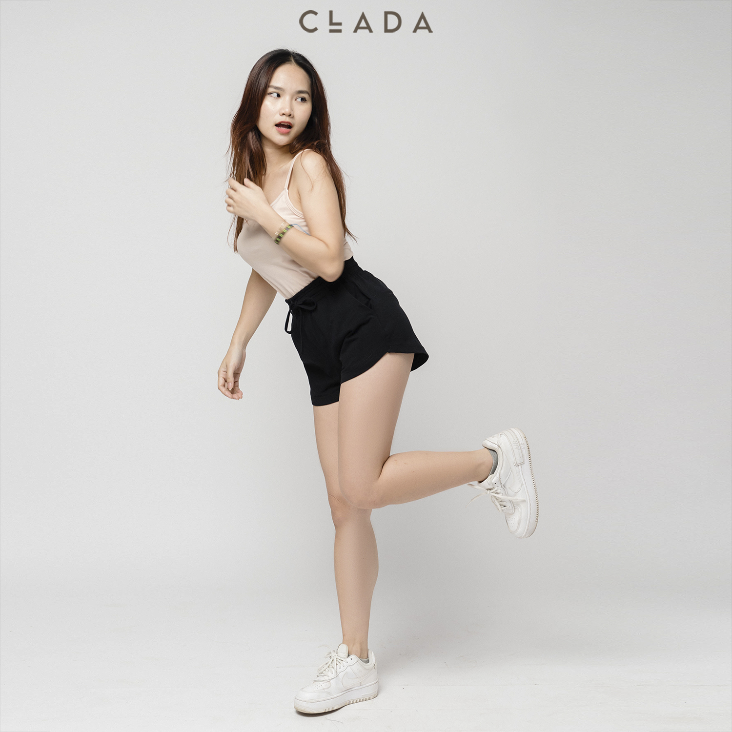 Quần short nữ lưng cao thương hiệu CLADA - Đen