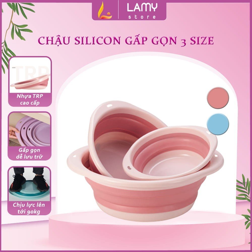 Chậu Rửa Mặt, Thau Chậu Gấp Gọn Silicon, Thau Mang Đi Du Lịch Tiện Lợi Đa Năng