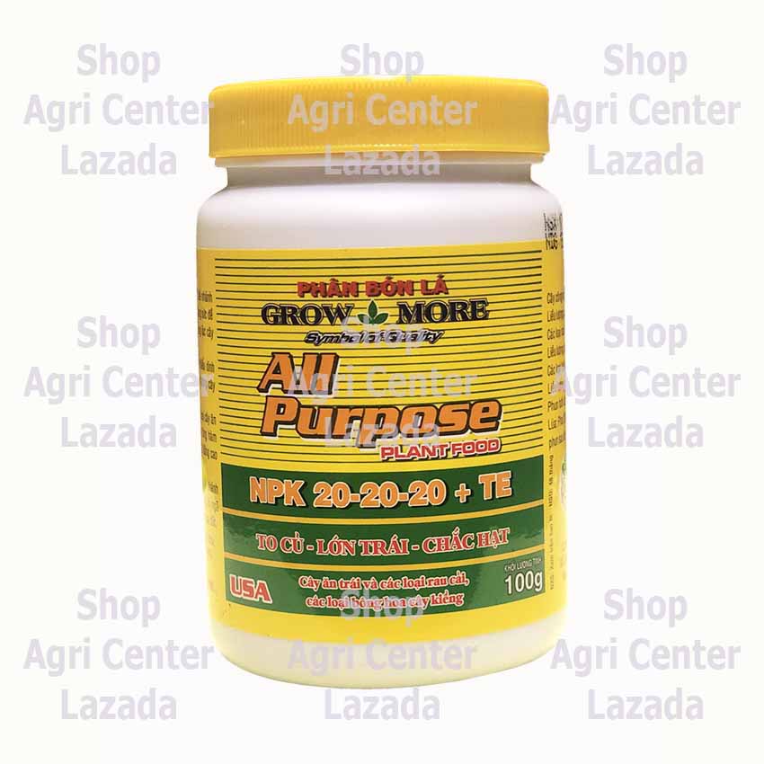 Phân Bón Lá Grow More All Purpose 20-20-20+TE (100g) - To Củ Lớn Trái Chắc Hạt.