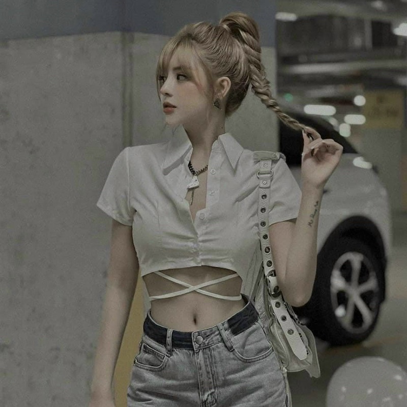 Áo Sơ Mi Tay CropTop Cột Dây Eo - BT Fahion