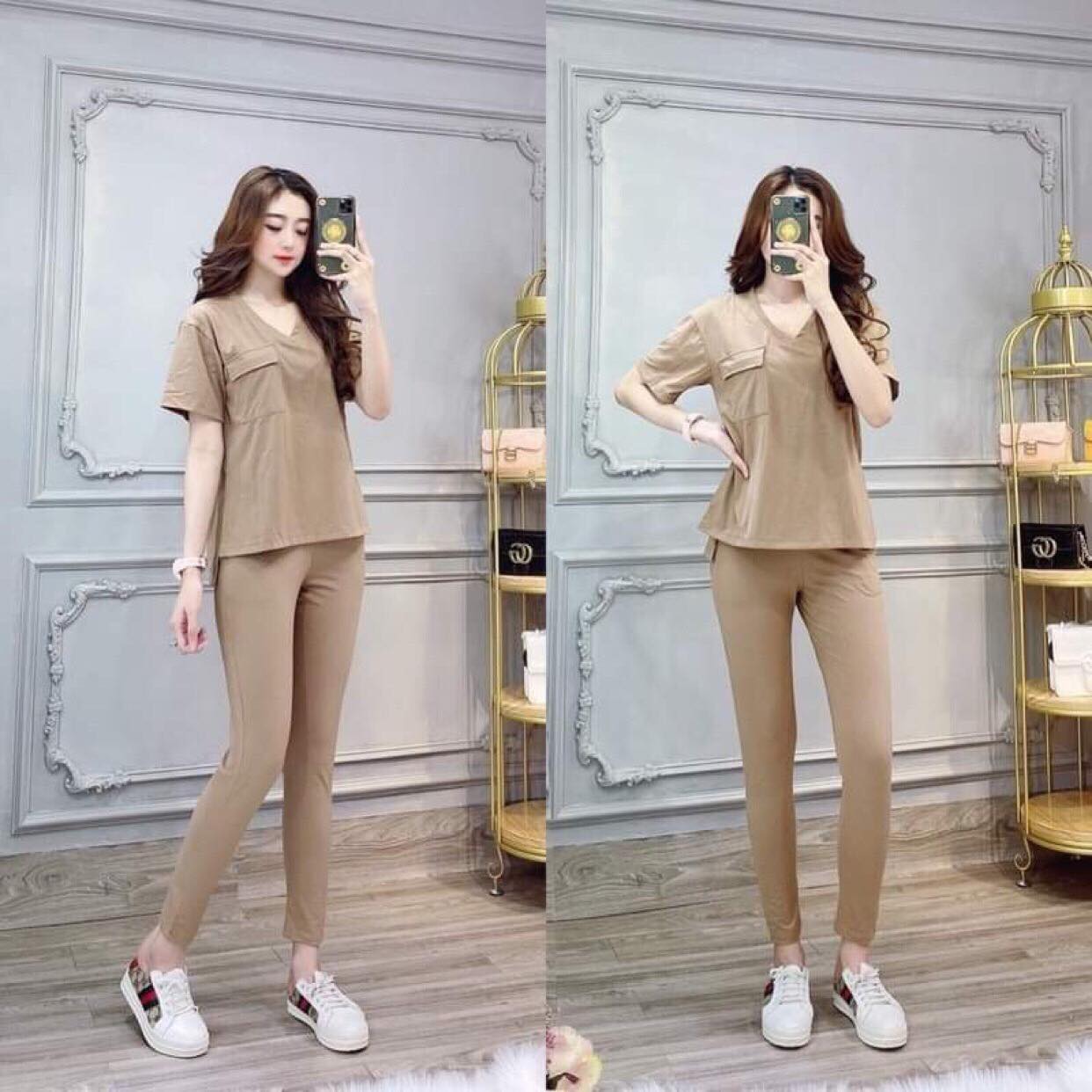 Set bộ thời trang dài xẻ tà phối túi siêu dễ thương