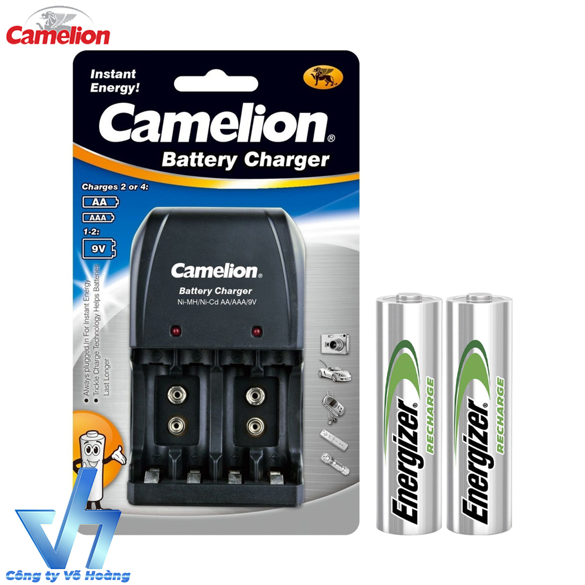 Bộ sạc Camelion 0904 kèm 2 pin Energizer 2000mAh TRAY