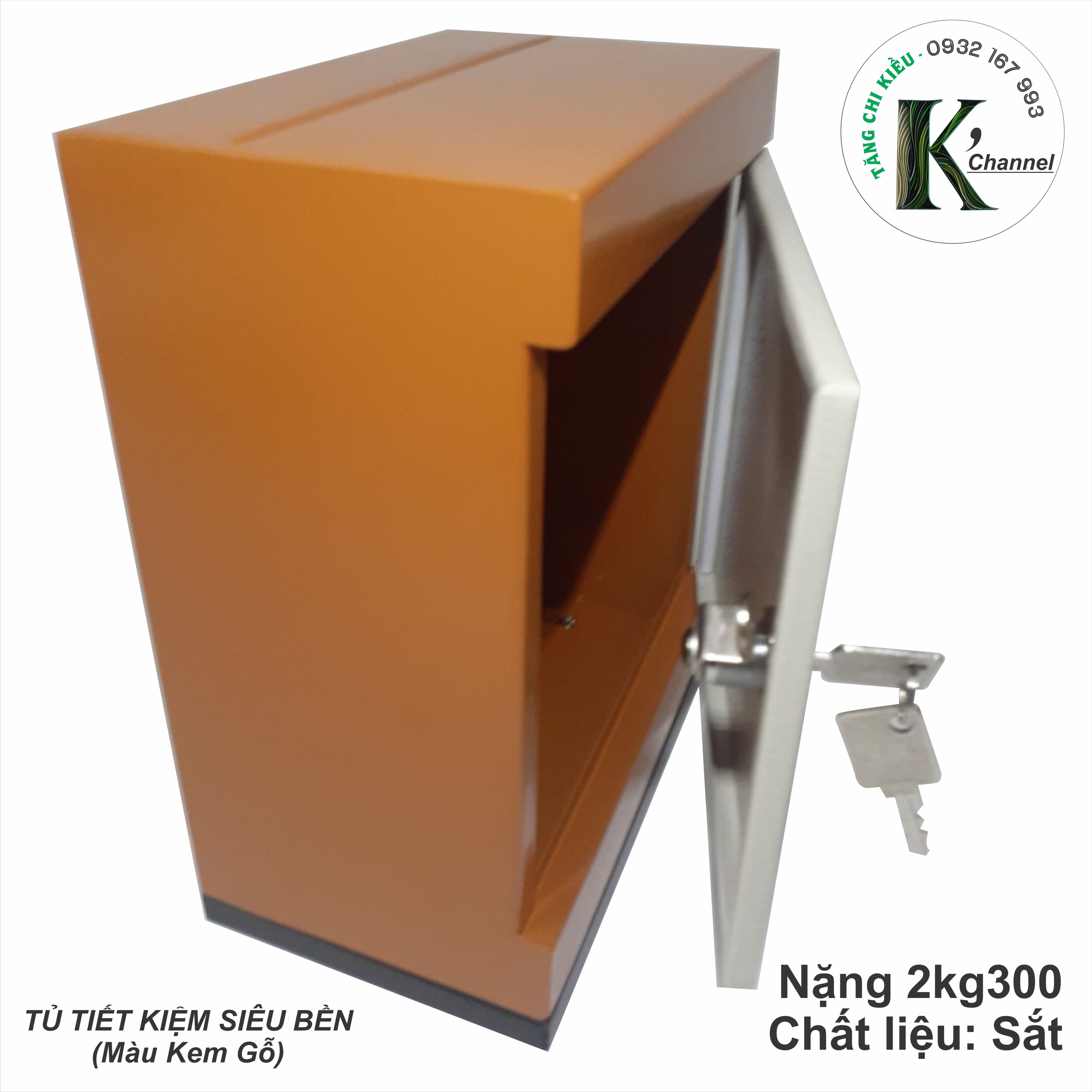 Tủ Sắt Mini - Tủ Tiết Kiệm KHÓA CHÌA (Màu Kem Gỗ)