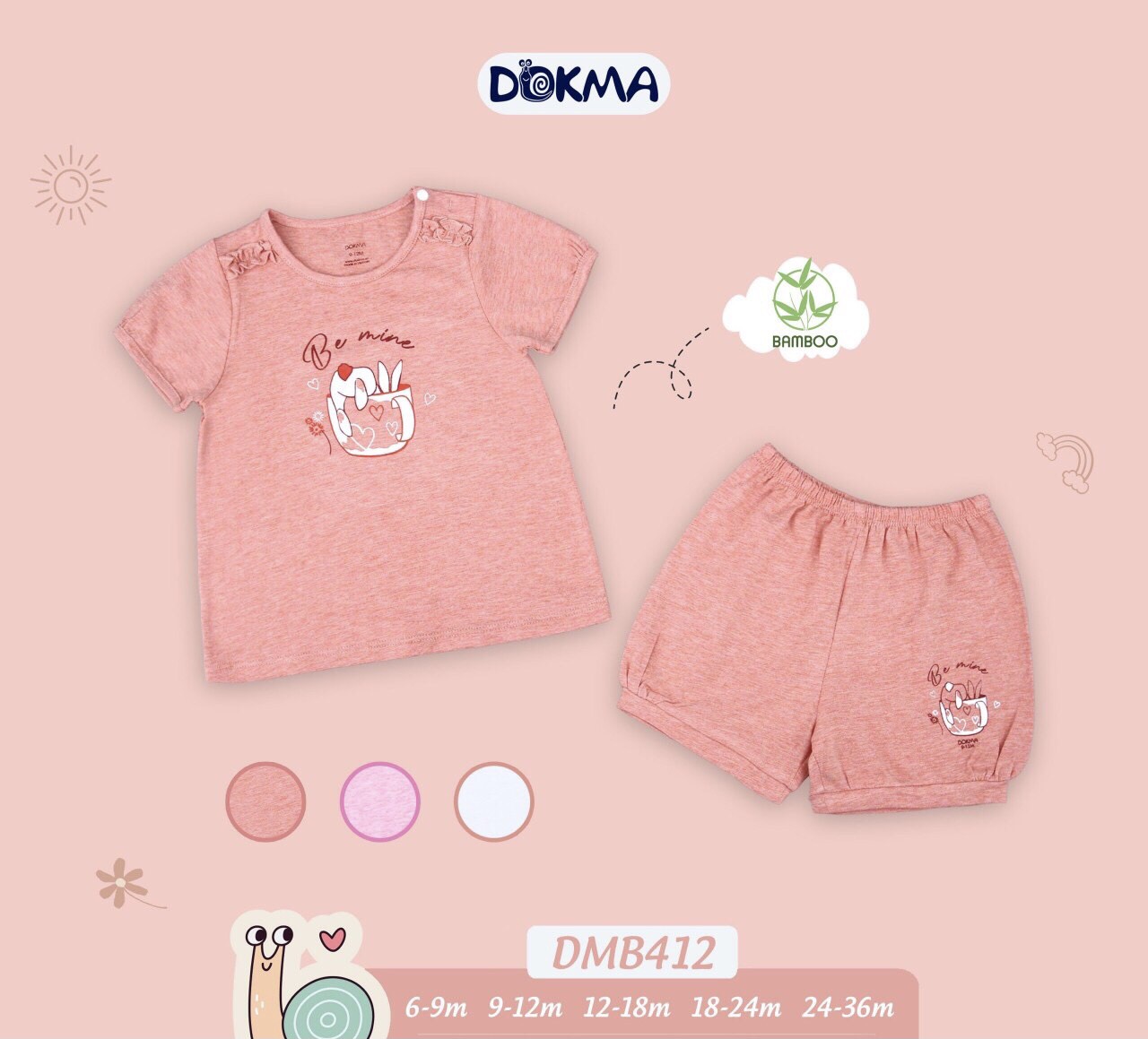 Bộ quần áo cộc tay bé gái Vải Bomboo cài vai 9-36M Dokma