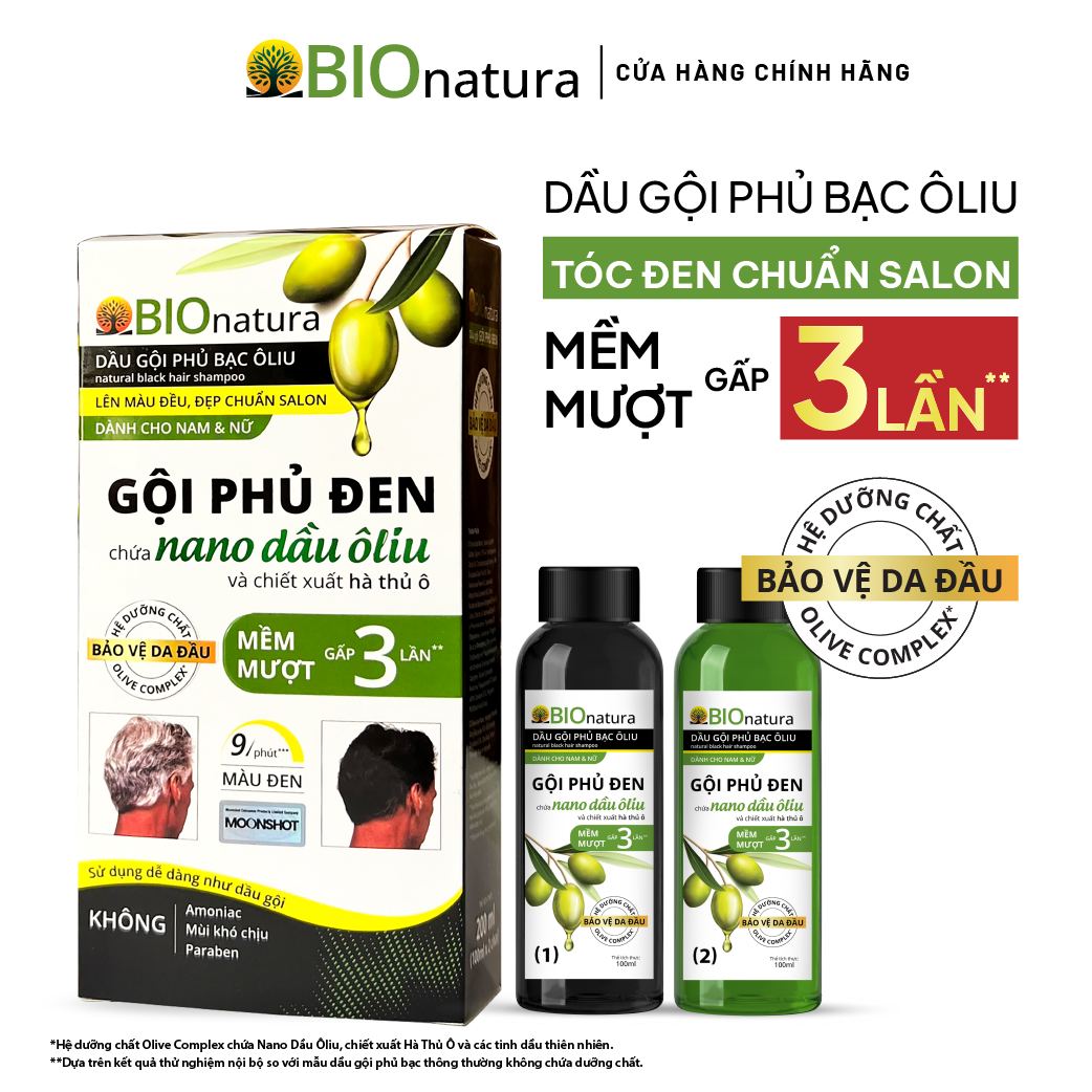 Dầu Gội Phủ Bạc Ôliu BIOnatura - Gội Phủ Đen - 200ml