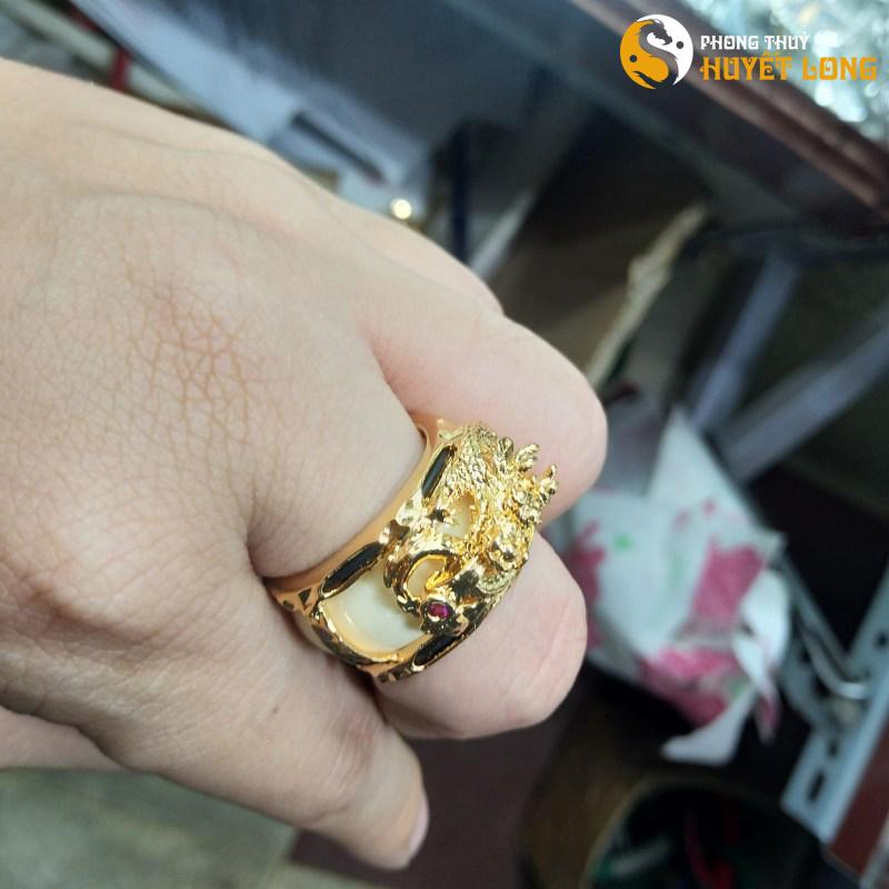 [Tặng Vòng Đá] Nhẫn Chạm Khắc Rồng - Nhẫn Phong Thủy May Mắn