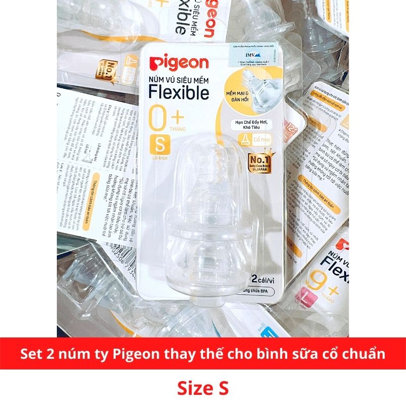 (Chính hãng) Bộ 2 núm ty thay thế đủ size S M L Y cho bình sữa Pigeon streamline cổ chuẩn