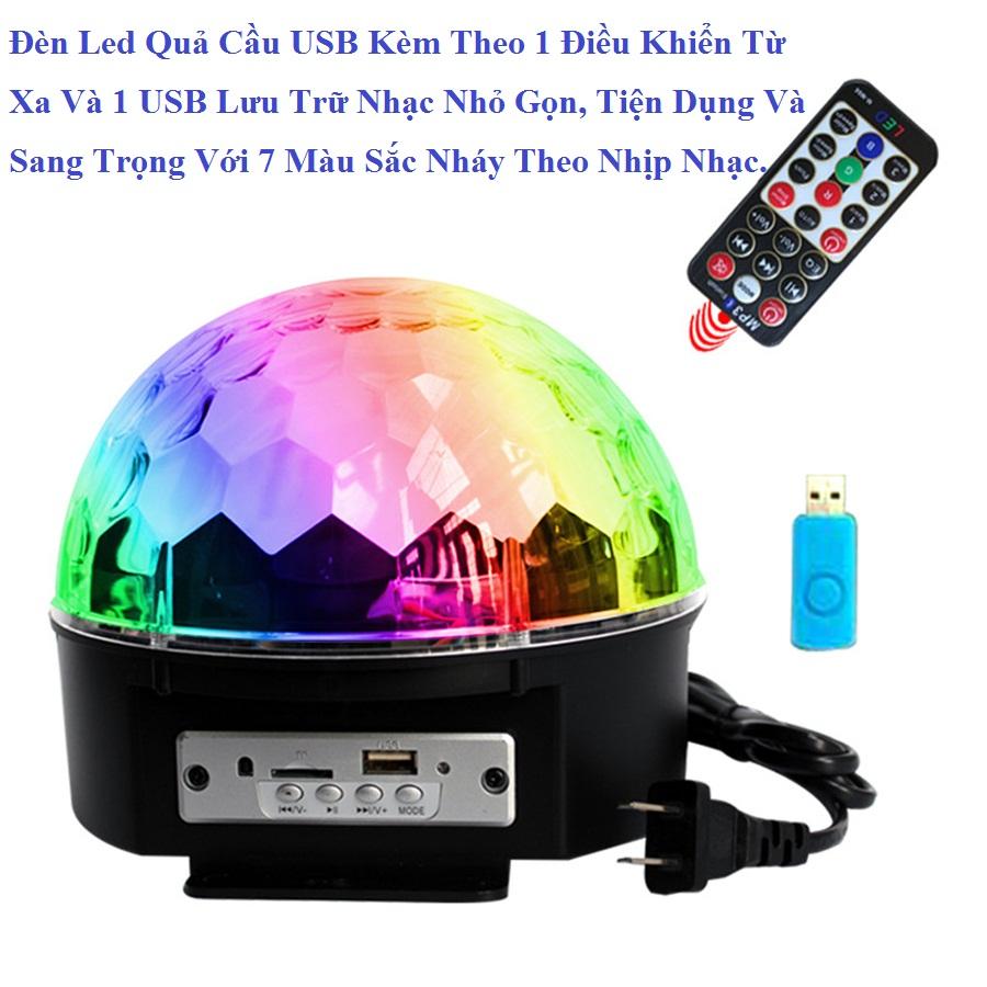 [HCM]ĐÈN LED QUẢ CẦU XOAY PHA LÊ KIÊM LOA VŨ TRƯỜNG DJ CẢM ỨNG BẰNG ÂM THANH THEO NHẠC XOAY 7 MÀU CÓ KHE CẮM USB TẶNG KÈM REMOTE