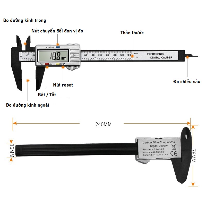 Thước Kẹp Kỹ Thuật Số Màn Hình LCD 150mm