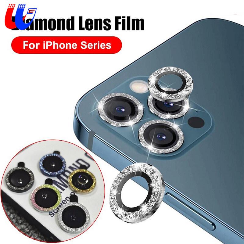 For iPhone 13 Pro Max Bling Diamond Camera Lens Protector Cap For iPhone 12 Pro Max Metal Ring Tempered Glass Full Cove For iPhone 13 Mini 12 Mini Back Camera Lens Glass For iPhone 11 Pro Max