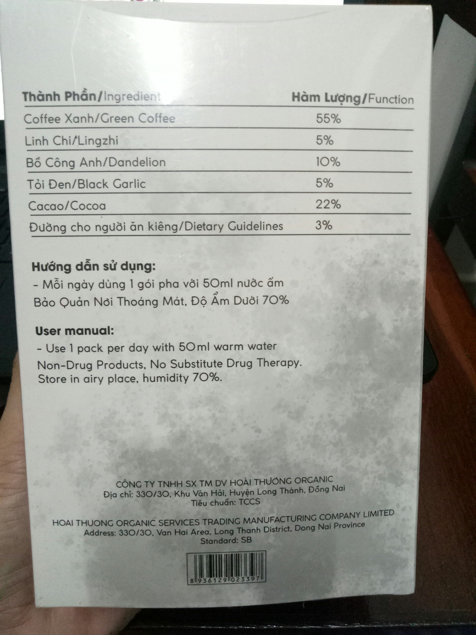 Nấm giảm Cân Sbody Green Coffee cà phê xanh dạng bột pha