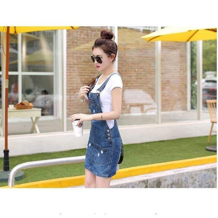 Đầm Yếm Jean Lụa Nữ Wash Cào Đáng Yêu