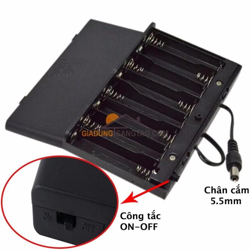 Hộp chuyển đổi 8 pin tiểu AA 1.5V ra điện áp 12V