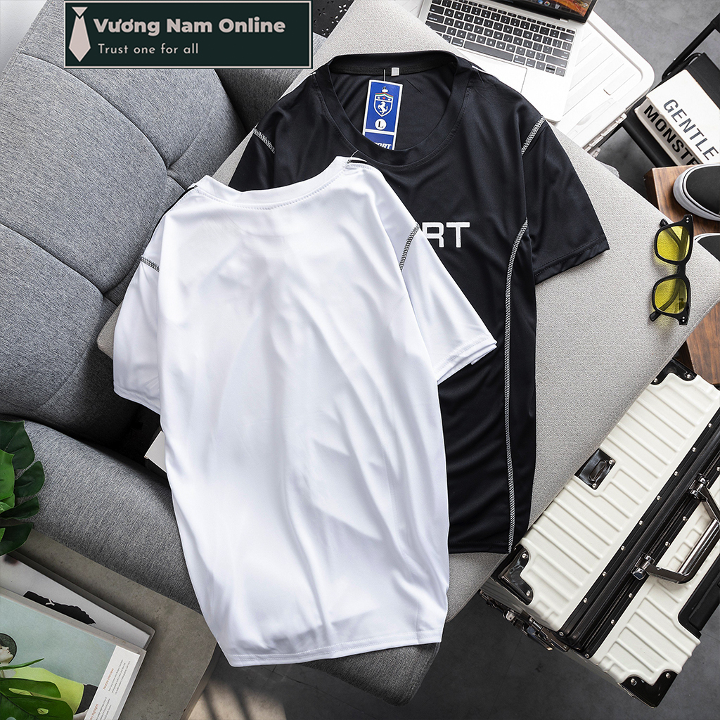 Áo thun nam thể thao SPORT cổ tròn đẹp ngắn tay vải thun lạnh chỉ may nổi