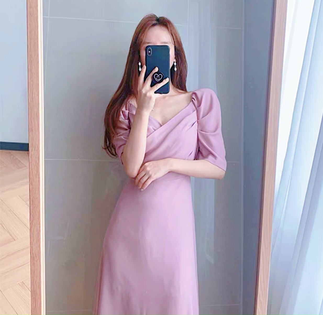 Đầm tay phồng thắt eo 2 màu