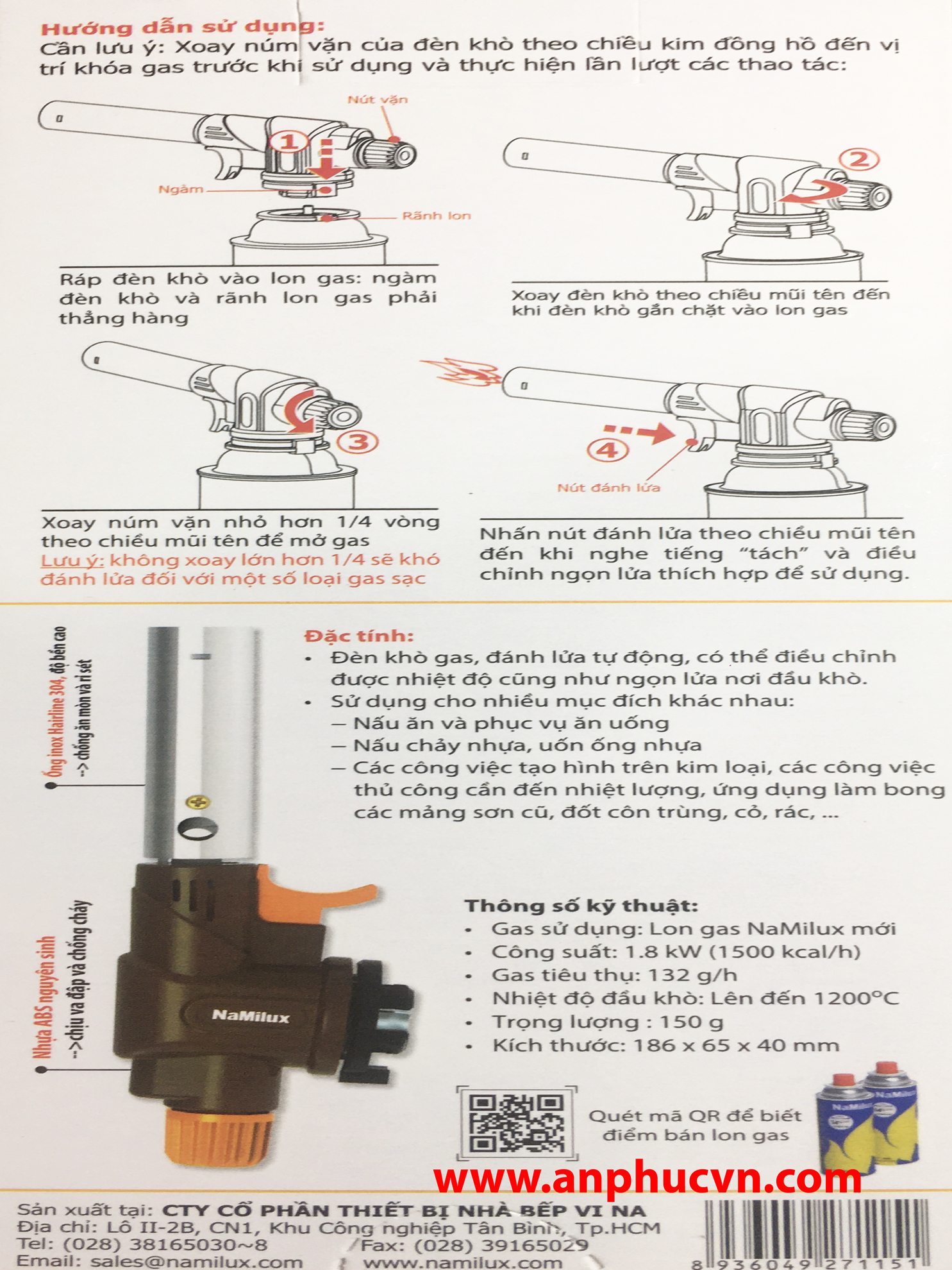 Đèn khò gas mini Namilux TS1922RF