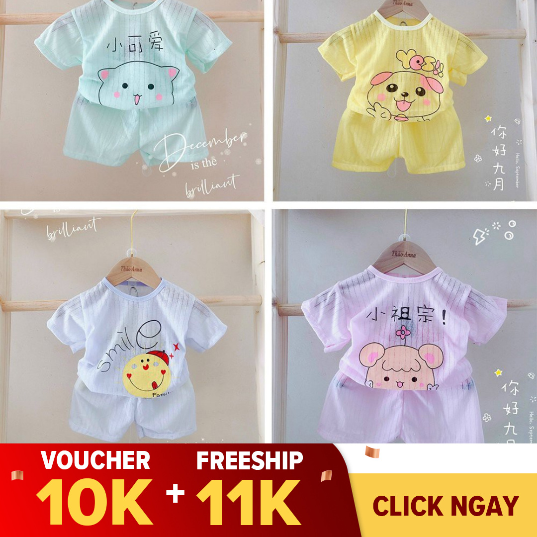 Bộ cộc tay mùa hè cho bé trai bé gái sơ sinh 3-15kg nhiều màu với chất liệu vải giấyhơi cotton 100% mặc mát mềm mại thấm hút mồ hôi