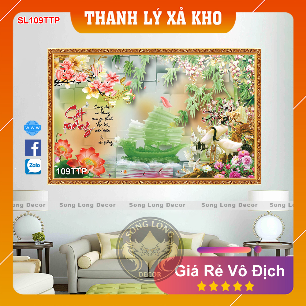 Tranh Dán Tường Chữ Cát Tường- SL109TTP-Tranh 3d Thư Pháp - Song Long Decor