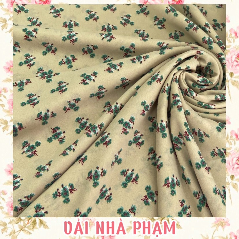 Vải lụa cát hoa nhí xanh nền vàng nhạt - khổ vải 1.5m - vải nhà phạm
