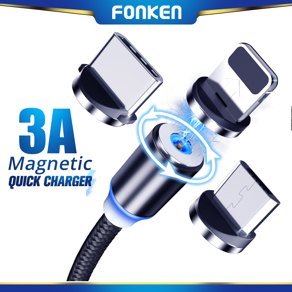 Fonken 1 M 2 M Từ Micro USB Cáp Cho iPhone Samsung Điện Thoại Di Động Hệ Điều Hành Android Nhanh Chóng Sạc Loại USB C Cáp Sạc Nam Châm Dây Nylon Bện Cáp