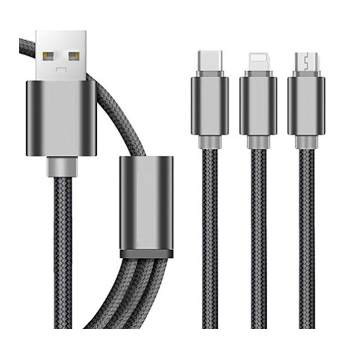 Cáp Sạc Bọc Dù Đa Năng 3 Đầu Siêu Bền Dài 1M2 ( giao màu ngẫu nhiên)