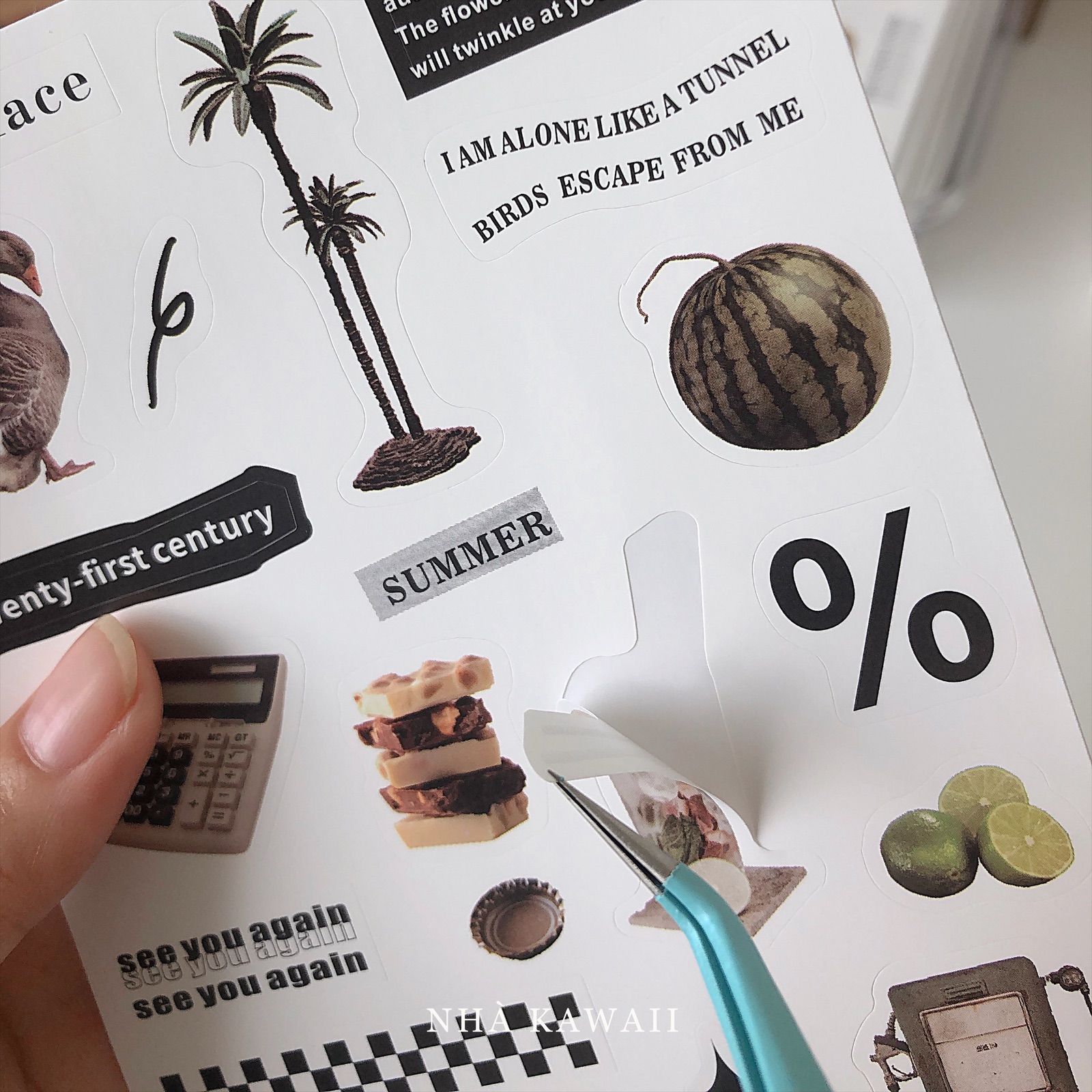 Set 2 tấm sticker Retro cắt sẵn, trang trí bullet journal
