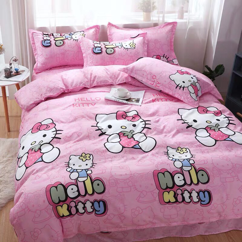 Trọn Bộ 4 Món Chăn Ga Gối Cotton Poly Nhập Mẫu HELLO KITTY