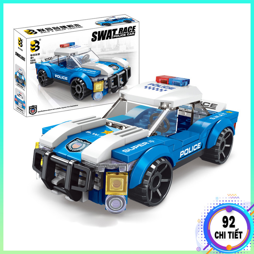 Bộ đồ chơi lắp ráp lego xe cảnh sát 93 chi tiết, lắp ráp lego swat đồ chơi cho bé