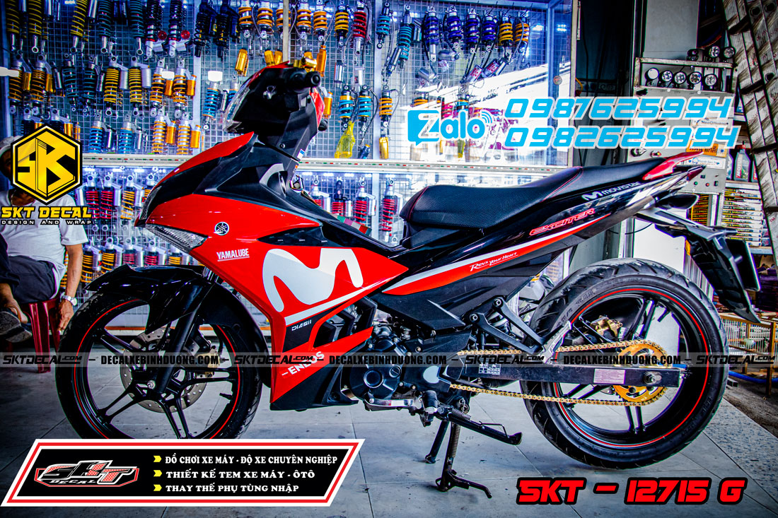 Tem rời exciter 150 đỏ đen trắng movistar