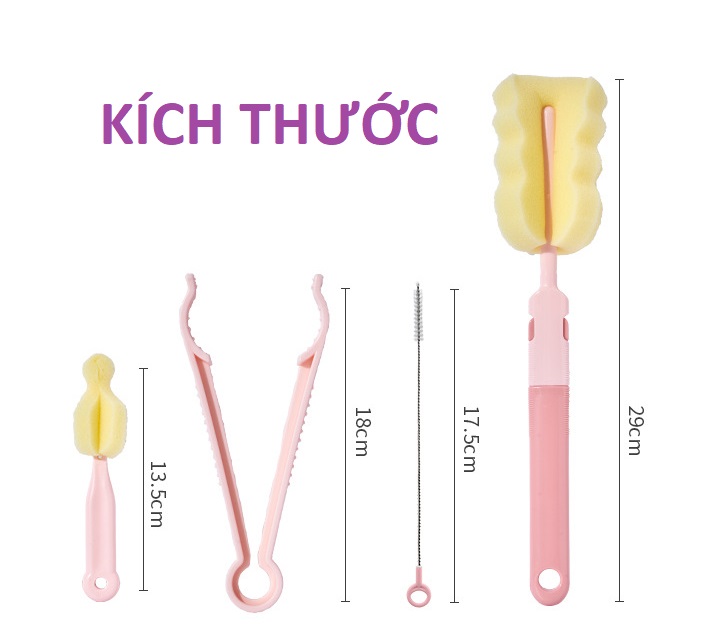 BỘ 4 MÓN DỤNG CỤ VỆ SINH BÌNH SỮA MINKBABY