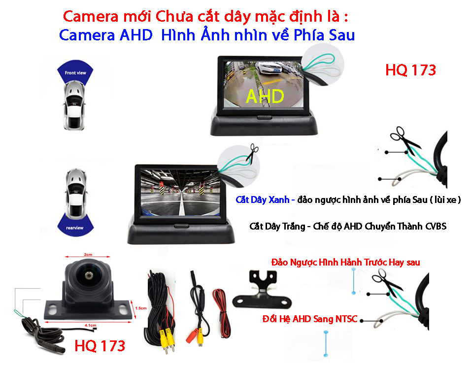[HCM]Camera ô tô HQ173 đa chức năng chuyển đổi AHD/CCD