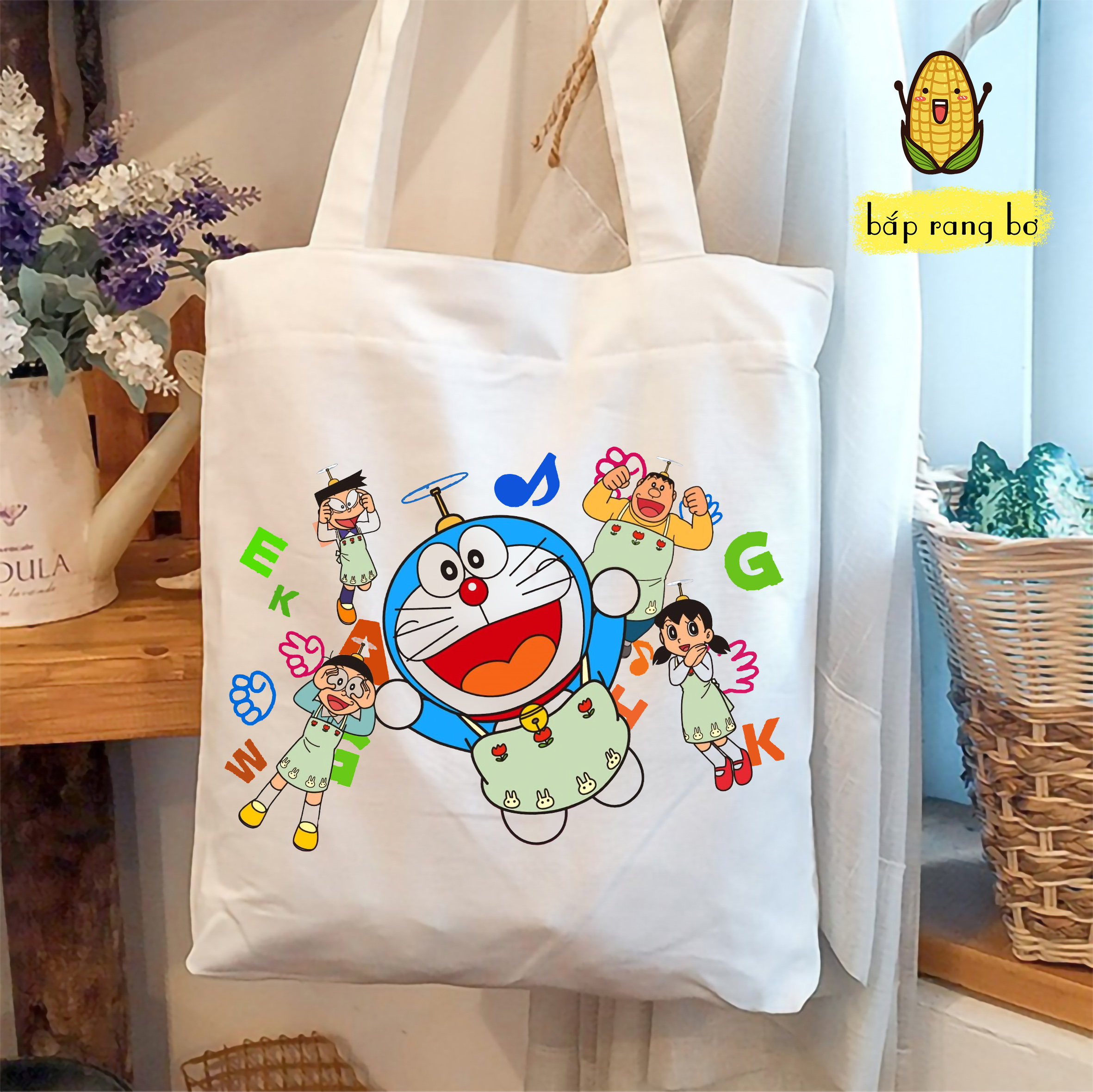 TÚI TOTE VUÔNG DORAEMON (CÓ KHÓA) - VẢI CANVAS