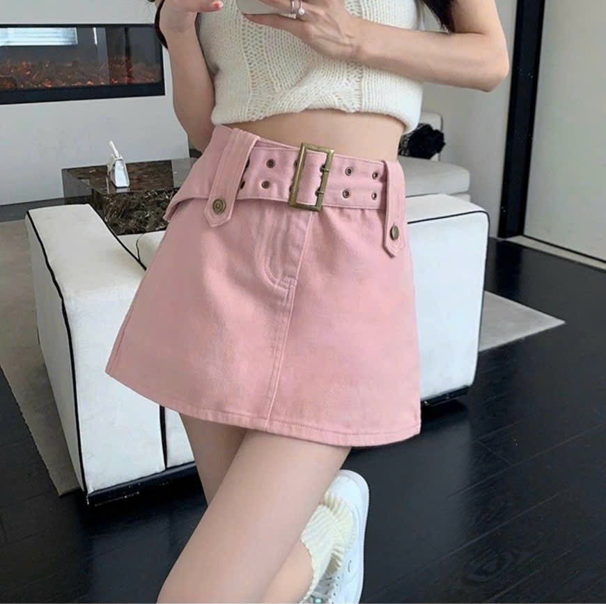 Chân váy jeans kèm đai thời trang siêu sang chảnh